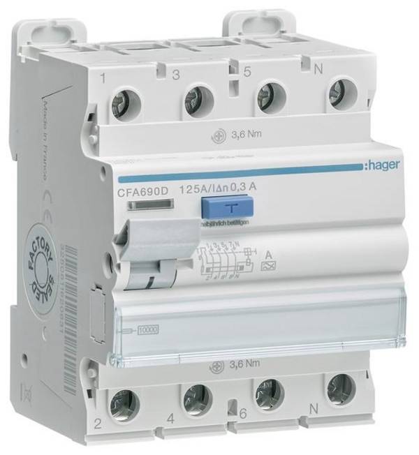 Hager CFA690D CFA690D proudový chránič A 4pólový 125 A 0.3 A 400 V