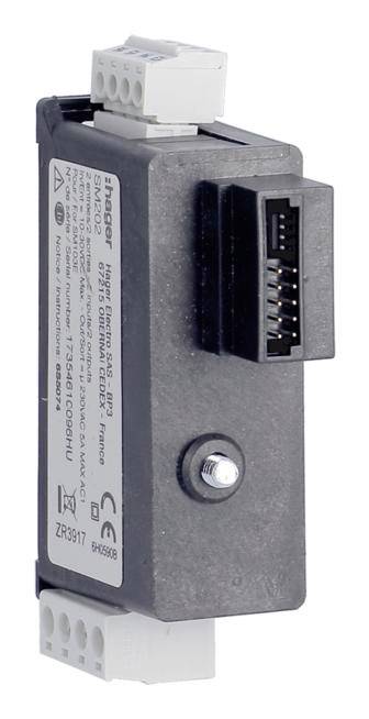 Elektronická součástka s několika konektory a popisy. Jedná se o modulátor pro elektrické obvody.