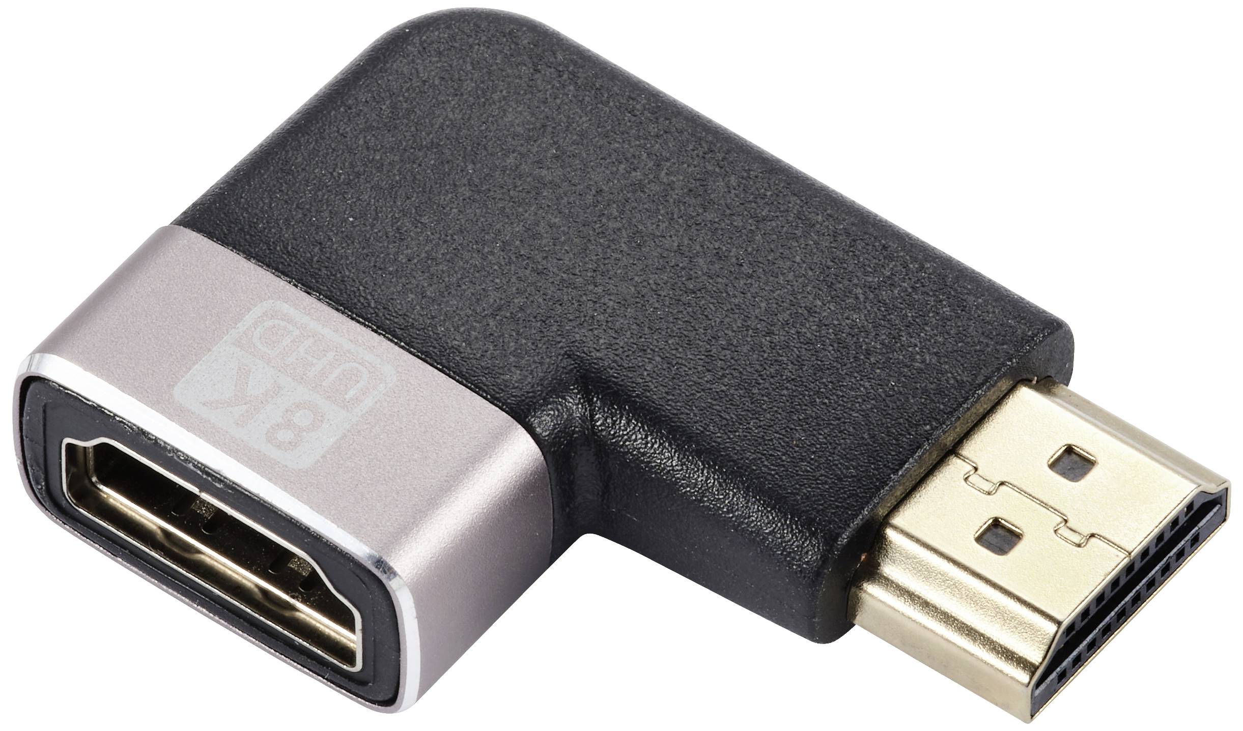 HDMI úhlový adaptér, který ohýbá HDMI kabel v pravém úhlu, což šetří prostor a usnadňuje připojení kabelu.