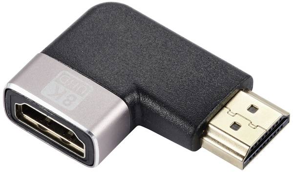 SpeaKa Professional SP-11302008 HDMI adaptér [1x HDMI zástrčka - 1x HDMI zásuvka] černá, stříbrná UHD 8K @ 60 Hz, UHD 4K @ 120 Hz 90° zatočeno doleva