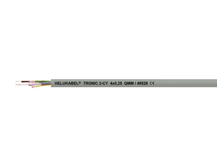 'HELUKABEL TRONIC 2-CY 4x0,25 QMM' Kabel; šedý plášť, čtyři barevné vnitřní vodiče viditelné. Vhodný pro elektronické aplikace.