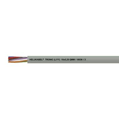 'HELUKABEL TRONIC (LiYY) 10x0,25 QMM / 18036 CE', šedý vícežilový kabel s barevnými vnitřními vodiči.