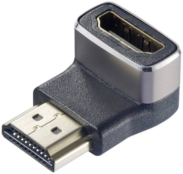 SpeaKa Professional SP-11306836 HDMI adaptér [1x HDMI zástrčka - 1x HDMI zásuvka] černá, stříbrná UHD 8K @ 60 Hz, UHD 4K @ 120 Hz 90° zatočeno dolů