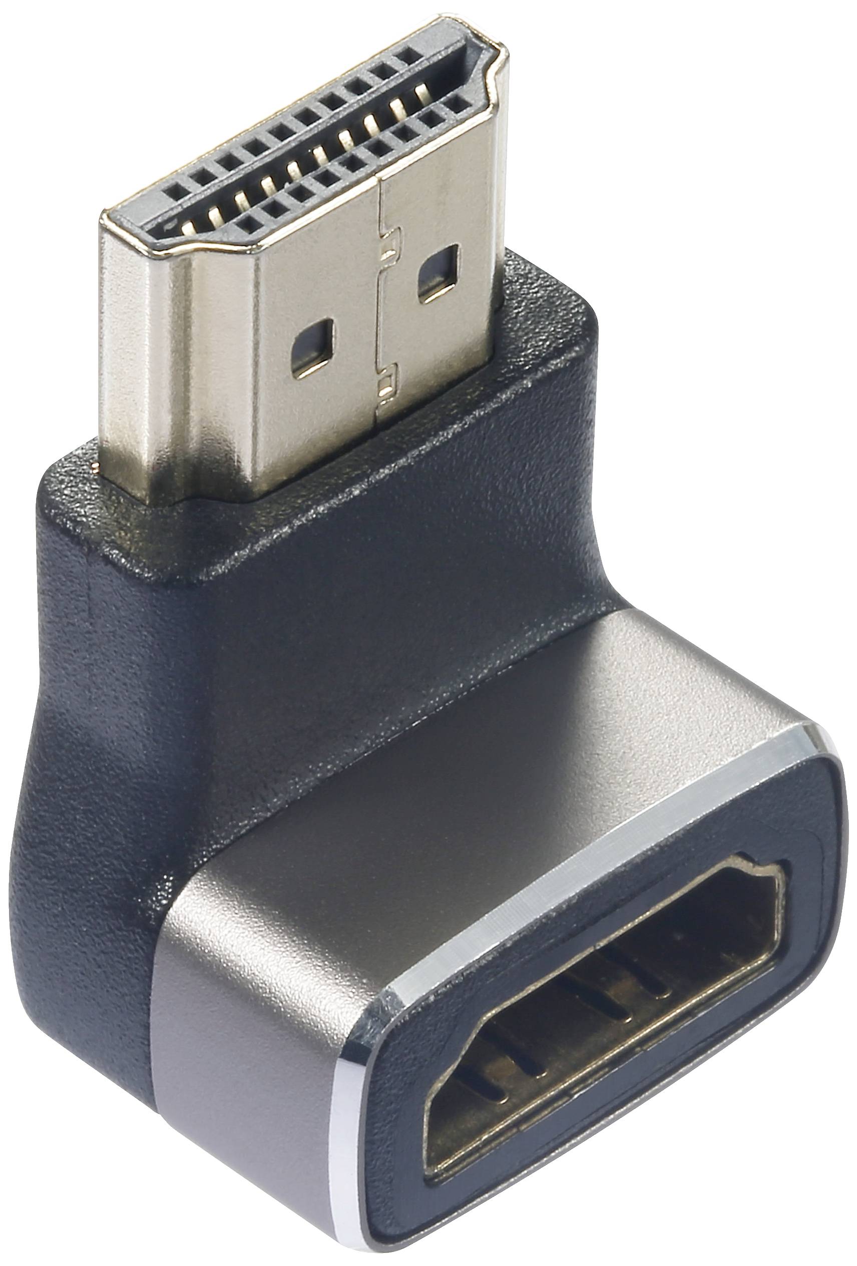 HDMI úhlový adaptér, pravoúhlý, černý, umožňuje flexibilní připojení HDMI kabelů v těžko dostupných místech.