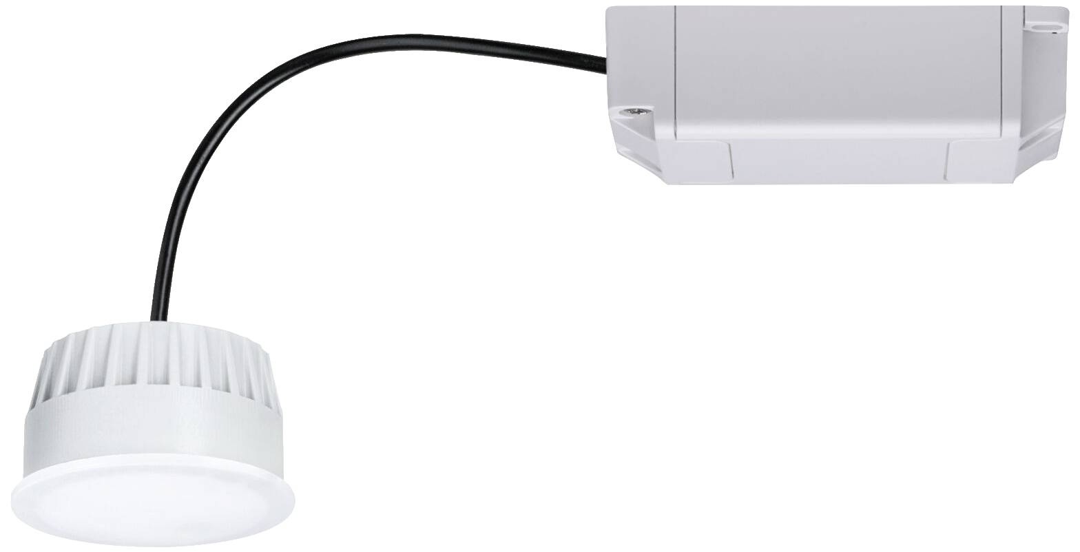 Moderní LED stropní svítidlo s externím ovladačem a černým kabelem. Je kulaté, světle šedé s chladicími žebry.