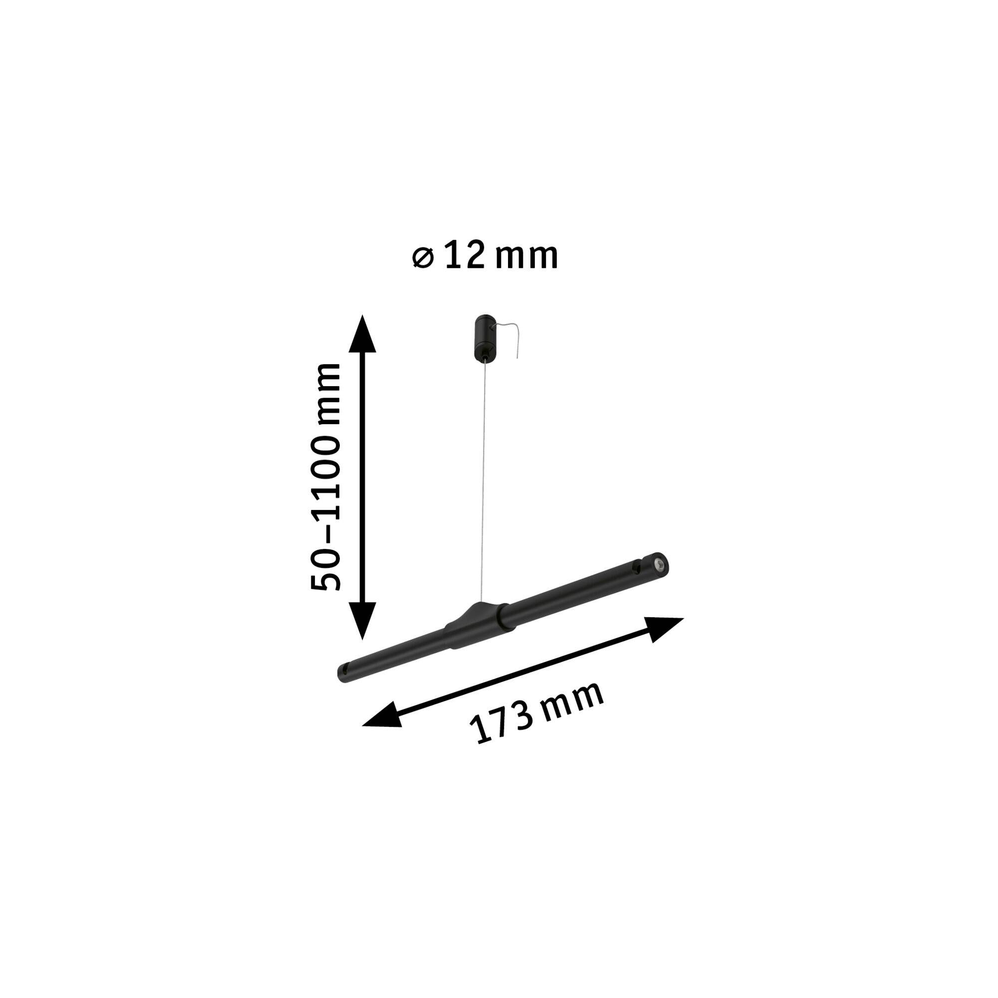 Černé, nastavitelné zavěšení s délkou 173 mm a výškou 50-1100 mm. Průměr lana 12 mm.
