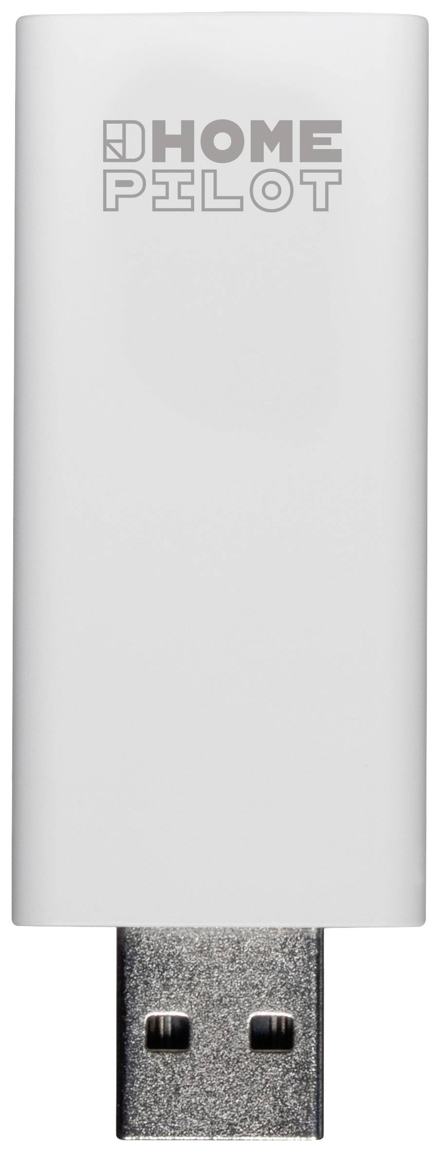Bílý USB flash disk s nápisem 'HOME PILOT'.