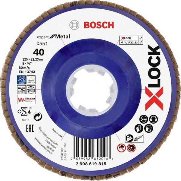 Brusný kotouč Bosch, model X551, 'Expert for Metal', 125 mm, vhodný pro kov, max. 80 m/s, systém X-LOCK.