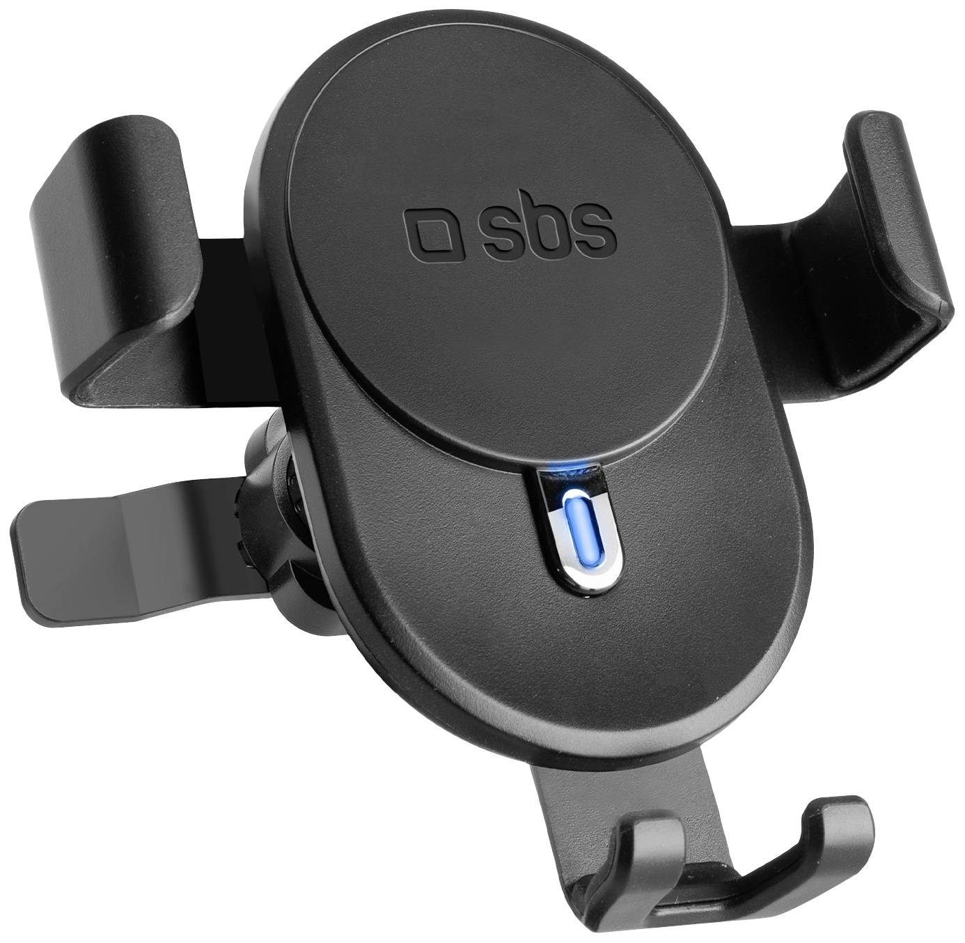 Černý držák telefonu do auta od SBS s modrým akcentem na přední straně.