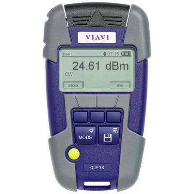 Ruční měřicí přístroj s digitálním displejem ukazuje '24,61 dBm'. Přístroj má několik ovládacích tlačítek a je modro-šedé barvy.