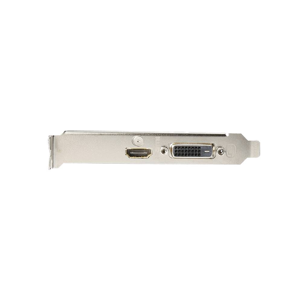Stříbrná počítačová grafická karta s rozhraním HDMI a DVI, na bílém pozadí.