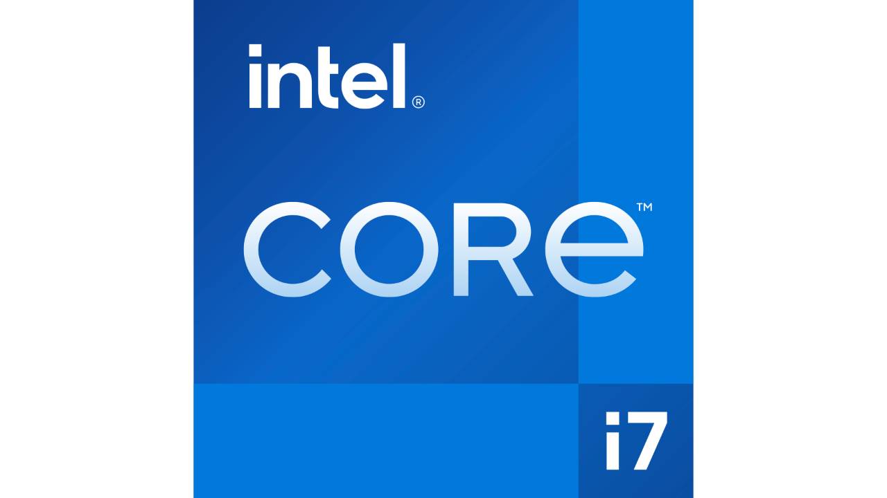 Logo Intel Core i7, modré čtvercové logo s bílým textem Intel a Core, symbolizuje výkonný procesor.