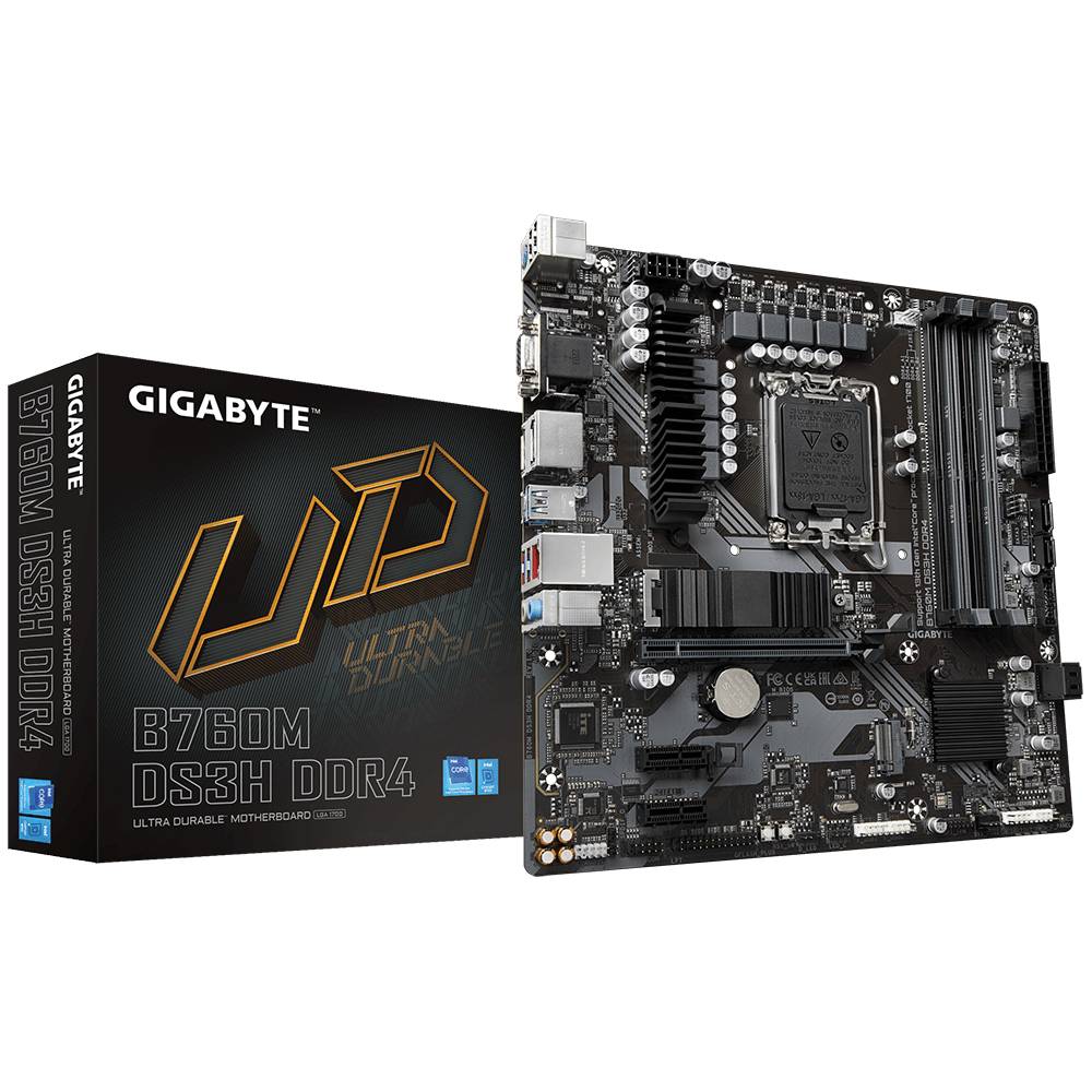 Gigabyte B760M DS3H DDR4 Základní deska Socket (PC) Intel® 1700 Tvarový faktor Micro-ATX Čipová sada základní desky Inte-6