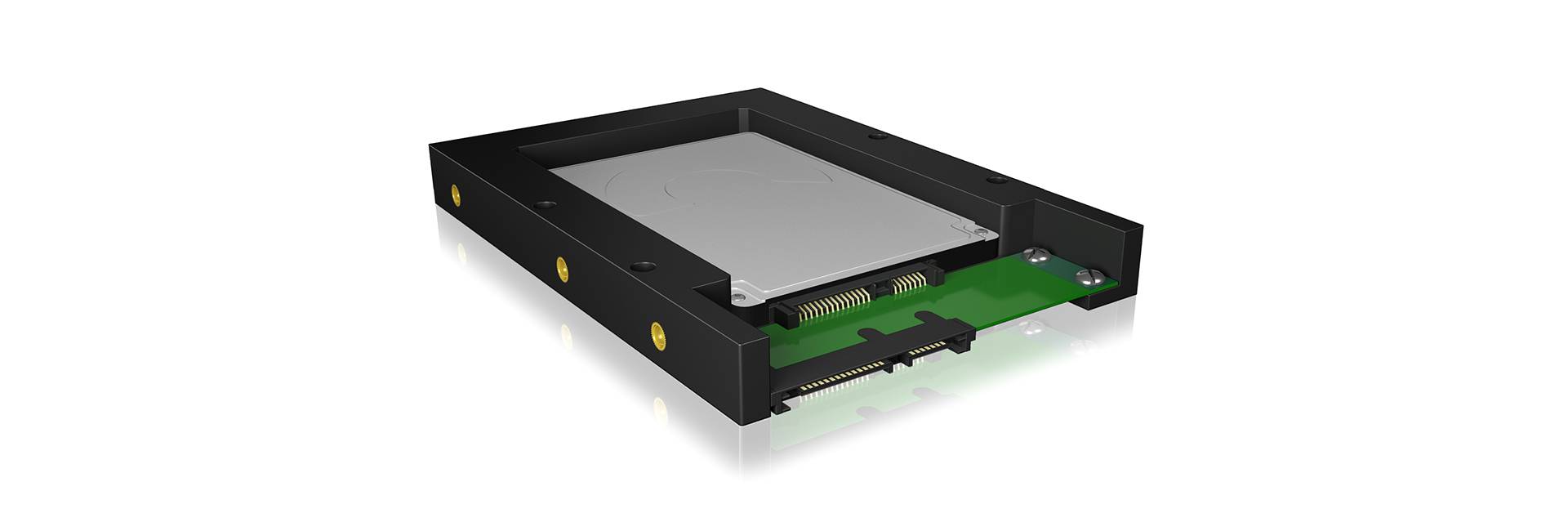 Interní adaptér pevného disku zobrazuje boční pohled na HDD v černém pouzdře, vhodném pro instalaci do počítače.
