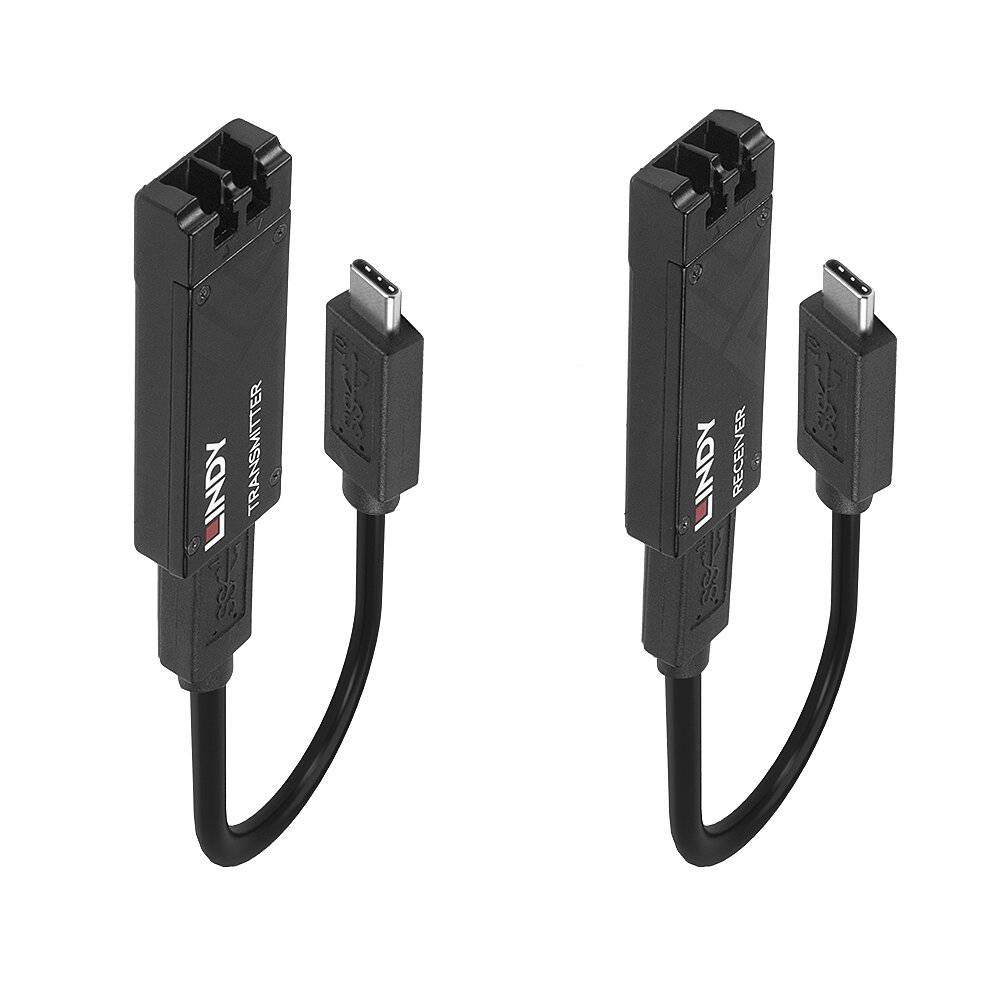 Dva černé USB-C na DisplayPort adaptéry s označením Lindy, vhodné pro připojení zařízení jako jsou notebooky k monitorům.