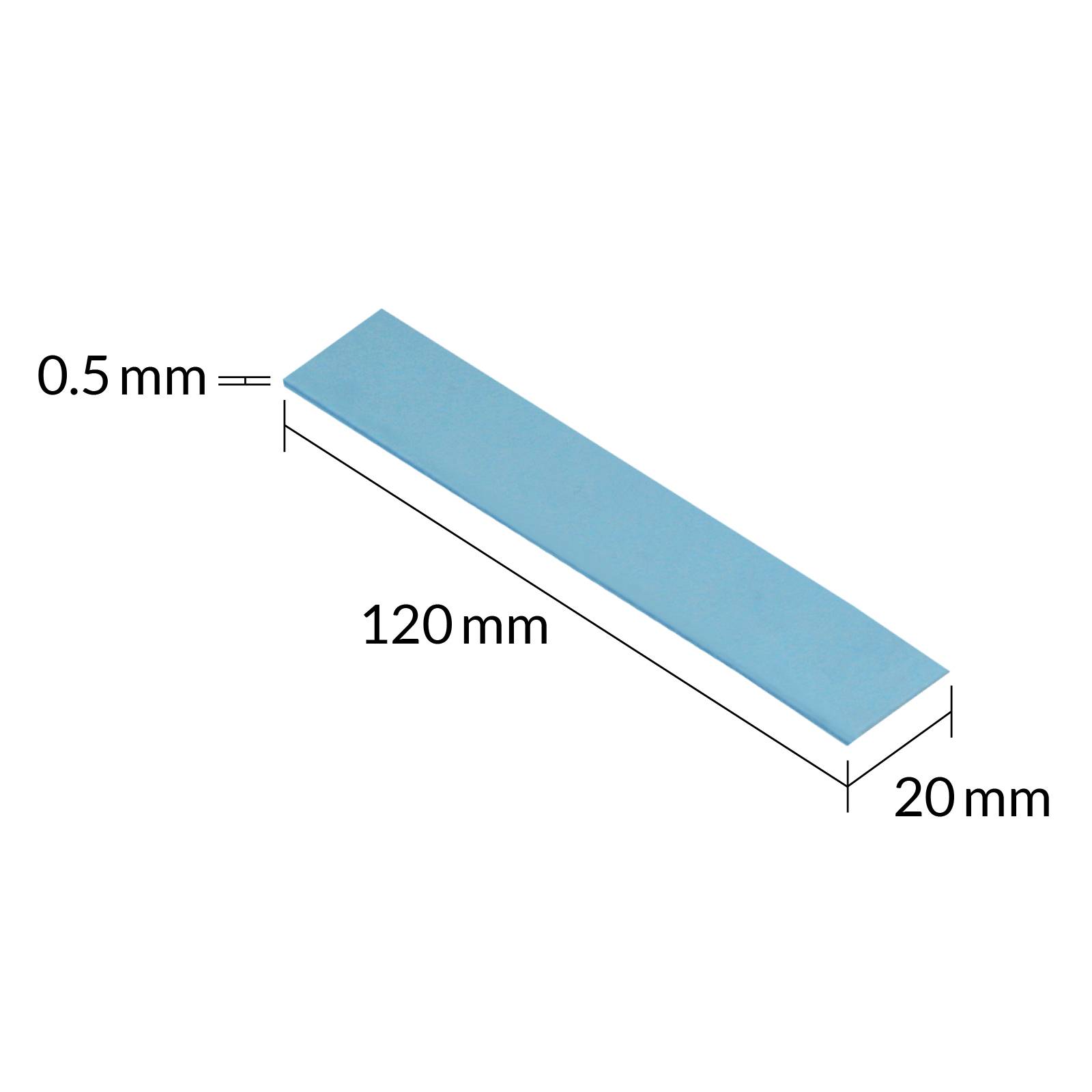 Modrý obdélníkový pruh, 120 mm dlouhý, 20 mm široký, 0,5 mm tlustý.