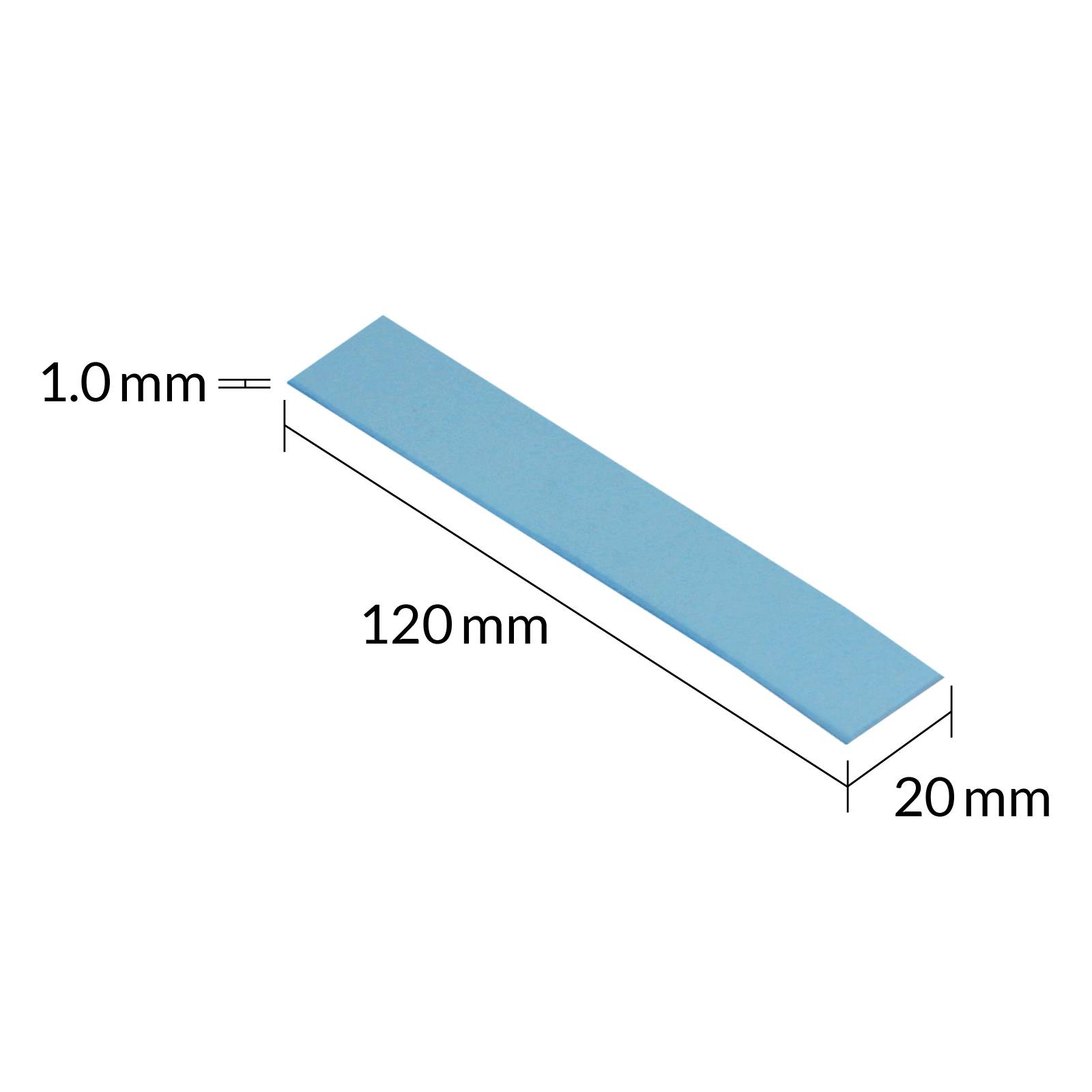 Modrý obdélník, 120 mm dlouhý, 20 mm široký, v jednom rohu opatřený stupnicí 1,0 mm.