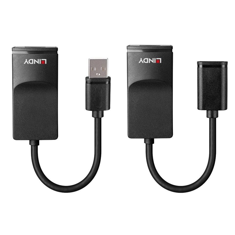 Dva černé prodlužovací USB kabely. Text na každém konektoru zní 'LINY'. Jsou určeny pro prodloužení USB připojení.
