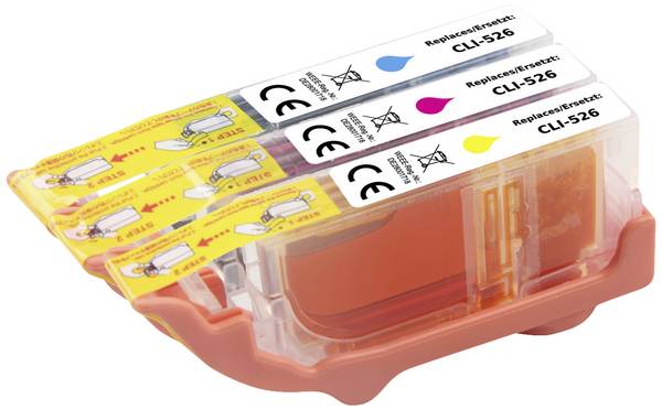Renkforce Ink náhradní Canon CLI-526C, CLI-526M, CLI-526Y kompatibilní kombinované balení azurová, purppurová, žlutá  RF-5688328