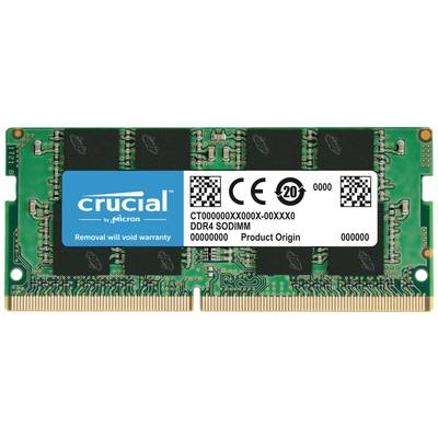 Modul DDR4 SODIMM RAM od Crucial s výrobním číslem a detaily produktu na štítku, vhodný pro notebooky.
