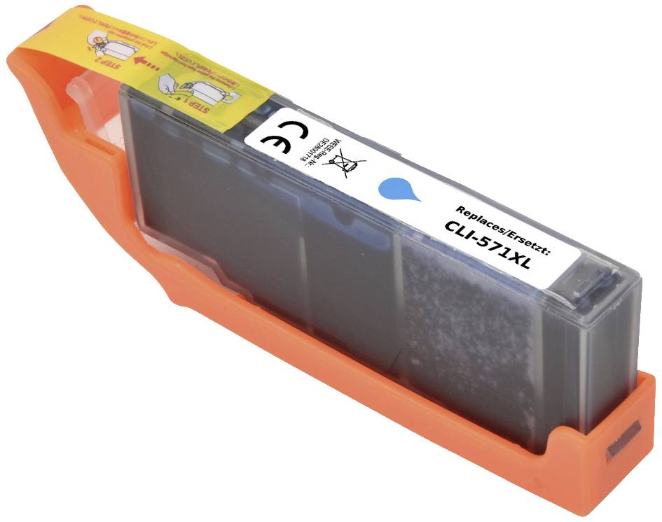 Tisková cartridge v oranžovém pouzdře s nápisem 'CLI-571XL'.