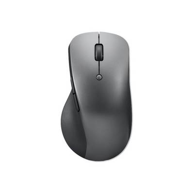 Šedá počítačová myš s ergonomickým designem, levým a pravým tlačítkem a rolovacím kolečkem uprostřed.