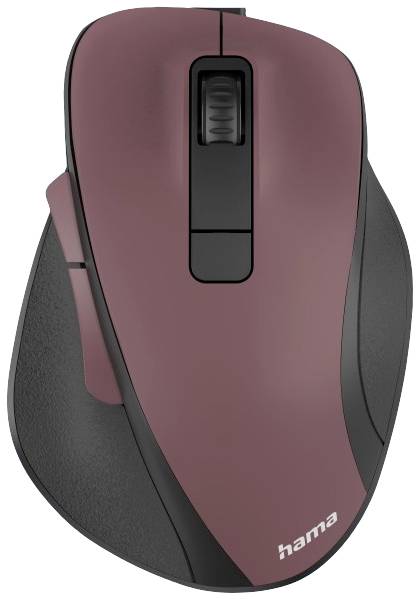 Bezdrátová, červeno-černá počítačová myš s ergonomickým designem a kolečkem pro posun, vhodná pro pravostranné použití.