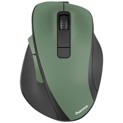 Bezdrátová zelená myš s ergonomickým designem, černým kolečkem pro posun a opěrkou pro palec na levé straně.