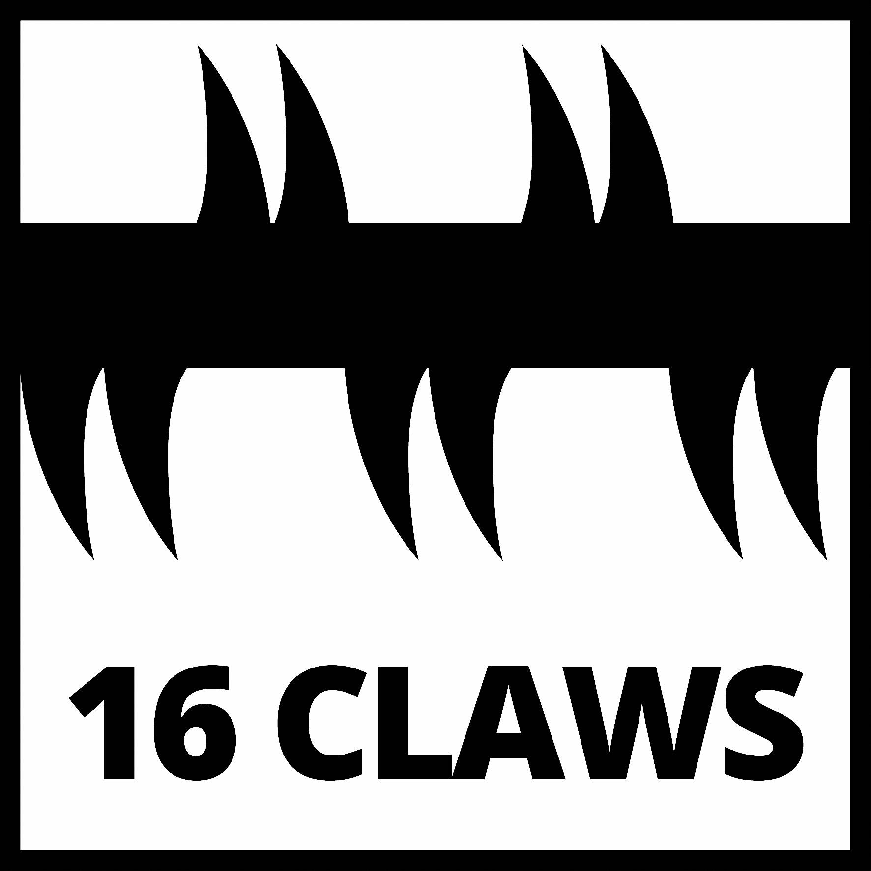 Logo '16 Drápů': Černé drápy protínají horizontální pruh, pod ním text '16 DRÁPŮ' velkými písmeny.