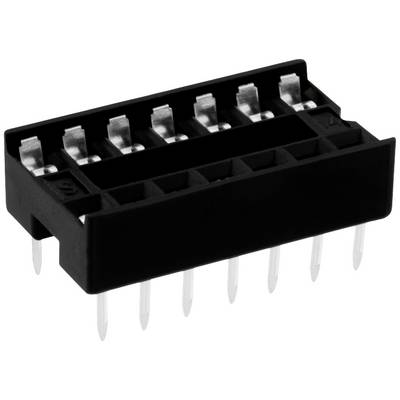 Černý IC patice s 8 piny směřujícími dolů pro umístění integrovaného obvodu. Vhodná pro elektronické desky plošných spojů.
