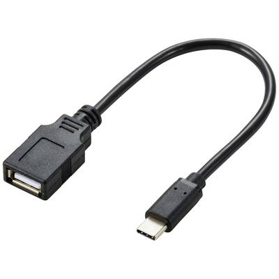 Černý adaptérový kabel s konektorem USB-C na jedné straně a zásuvkou USB-A na straně druhé.