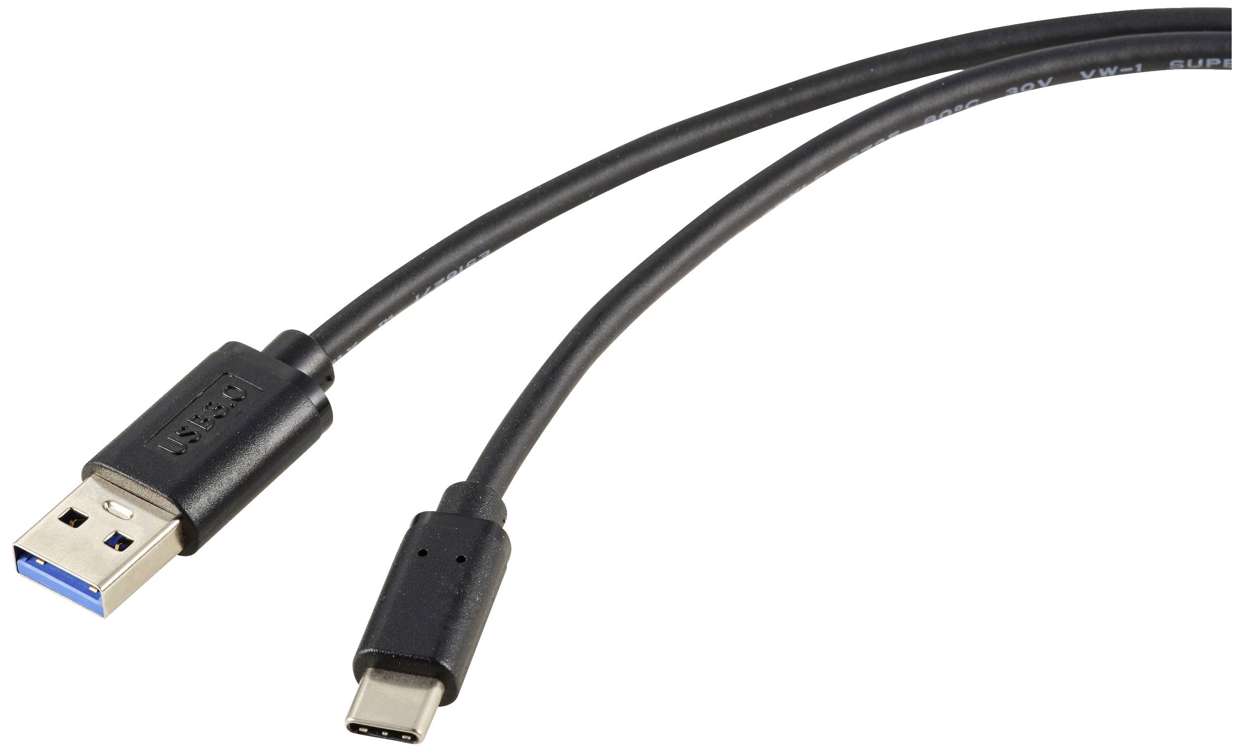 USB kabel s USB-A konektorem na levé straně a USB-C konektorem na pravé straně, vhodný pro nabíjení a přenos dat.