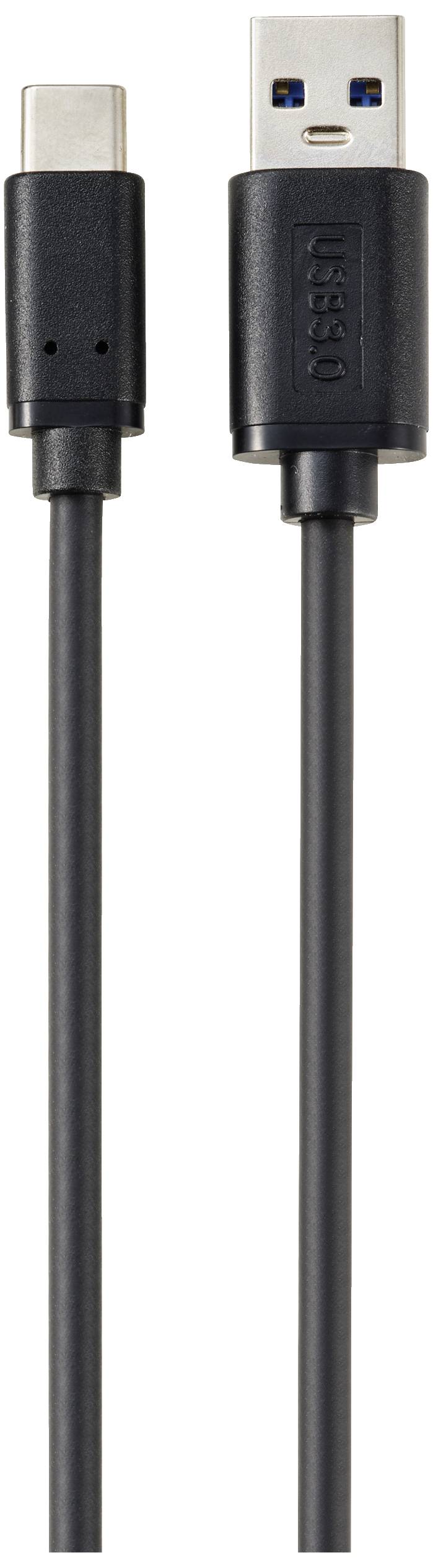 Dva kabely: vlevo USB-C, vpravo USB-A, černé s plastovým obalem.
