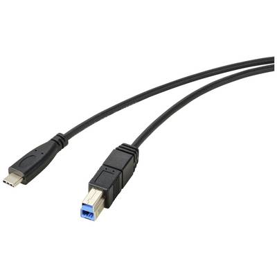 USB kabel s konektorem USB-C a konektorem USB-B, používaný k připojení zařízení jako jsou tiskárny nebo externí pevné disky.