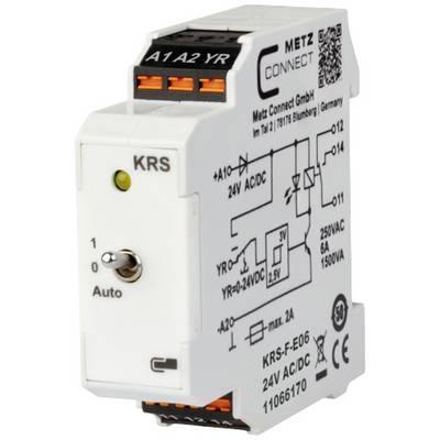 Kompaktní spínač od společnosti Metz Connect pro 24V AC/DC, s přepínačem pro polohy 0 a Auto, model KRS-F-E06. Vhodný pro rozváděče.