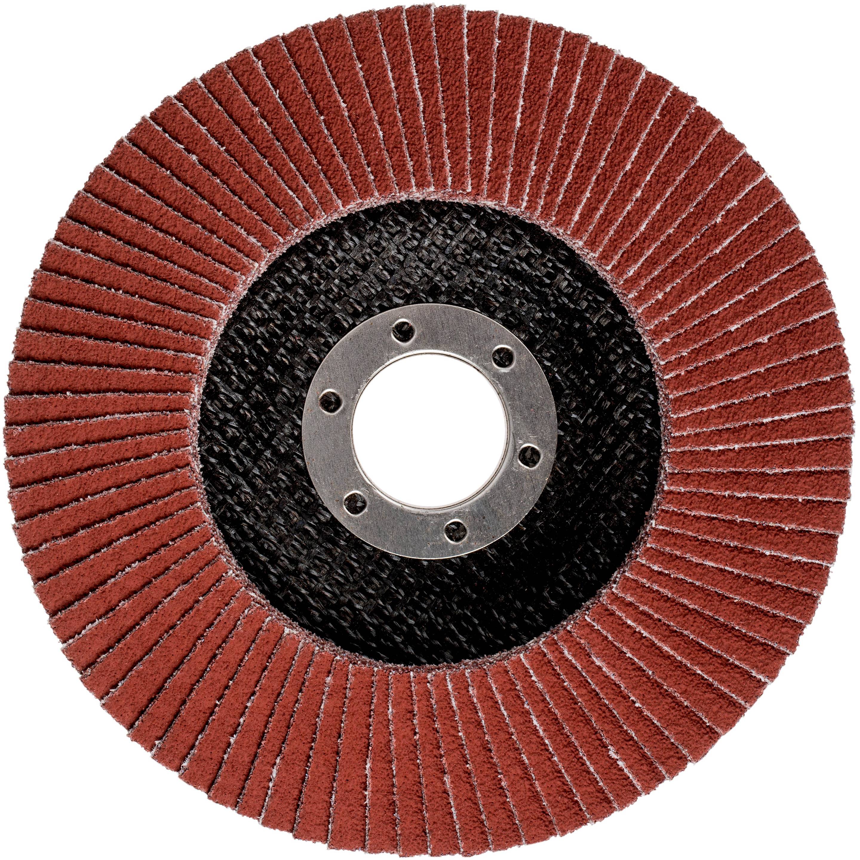 Červený brusný kotouč s lamelami, které se radiálně rozprostírají od středu ke vnějšímu okraji. Používá se k broušení povrchů.