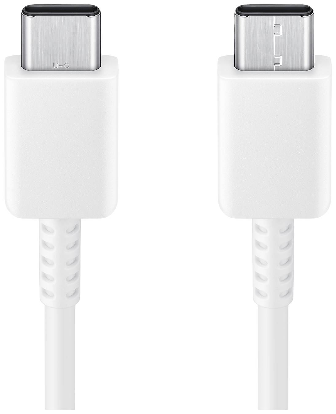 Bílé USB-C kabely s identickými konektory na obou koncích, připravené k přenosu dat nebo nabíjení zařízení.