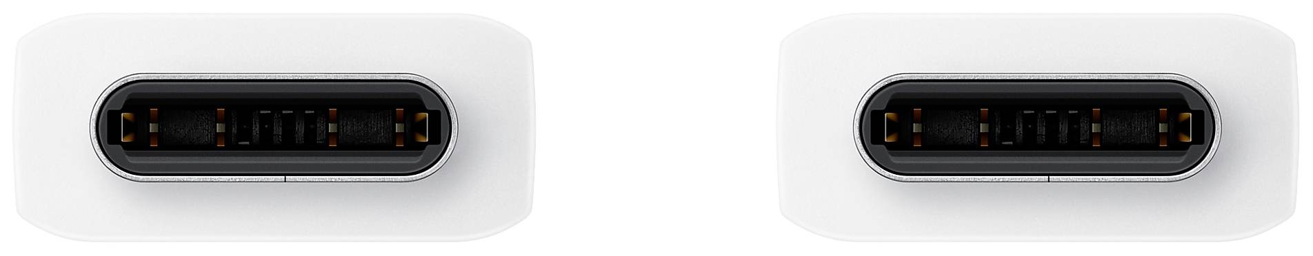 Dva vedle sebe ležící identické USB-C porty na bílém pozadí.