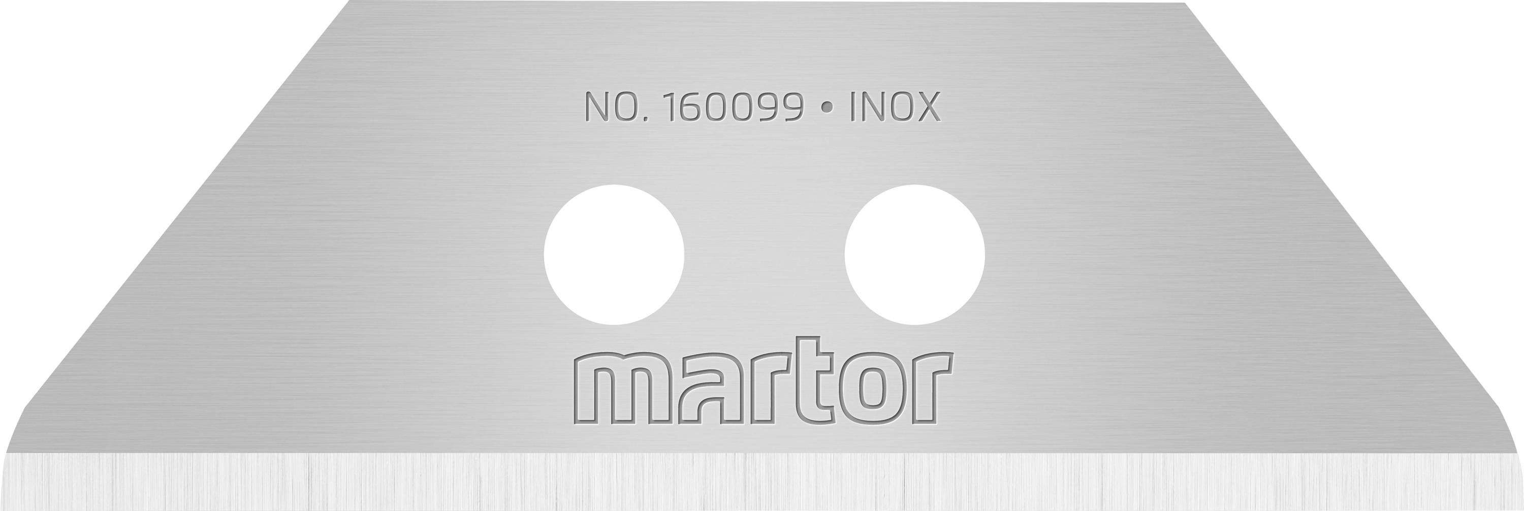 Čepel se dvěma otvory s nápisem 'NO. 160099 • INOX' a 'martor'.