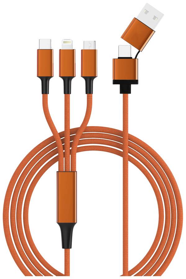 Smrter Nabíjecí kabel USB USB 2.0 Apple Lightning konektor, USB-A zástrčka, USB-C ® zástrčka, USB Micro-B zástrčka 1.20 m oranžová s funkcí OTG, látkový potah SMRTER_HYDRA_ULT_OR