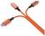 Trojitý nabíjecí kabel v oranžové barvě s konektory USB-C, Lightning a Micro-USB.