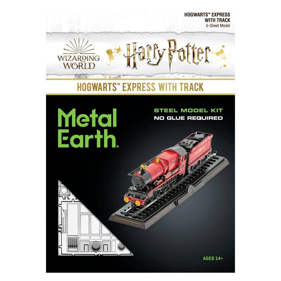 Kovový model Hogwarts Express od Metal Earth, věk 14+, s kolejemi. Téma Harry Potter, není vyžadováno lepidlo.