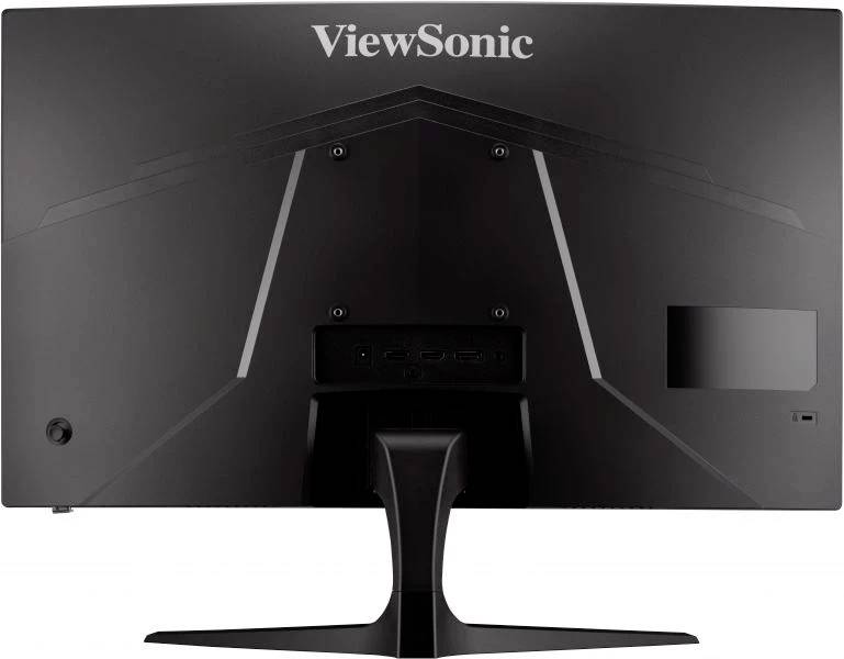 Zadní strana monitoru ViewSonic se zobrazenými konektory a stojanem.