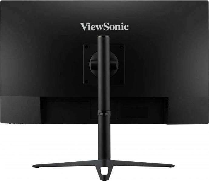 Černý monitor ViewSonic pohled zezadu, upevněný na podstavci.