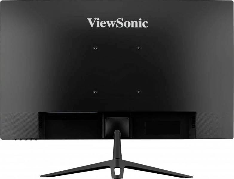 Počítačový monitor značky ViewSonic, pohled zezadu, s elegantním černým designem a stabilní podstavou.