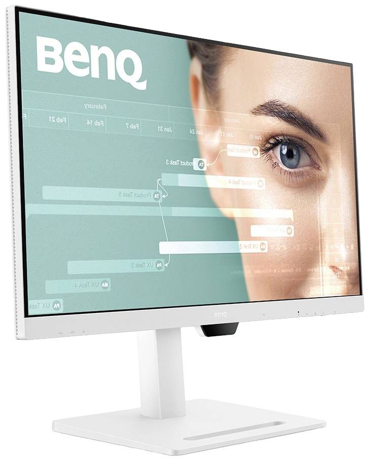 Bílý monitor BenQ zobrazuje polovinu ženského obličeje a obrazovku s prvky uživatelského rozhraní.