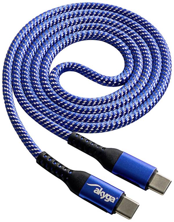 Akyga USB kabel USB 2.0 USB-C ® zástrčka, USB-C ® zástrčka 1.00 m modrá Odolné vůči obrusu AK-USB-37