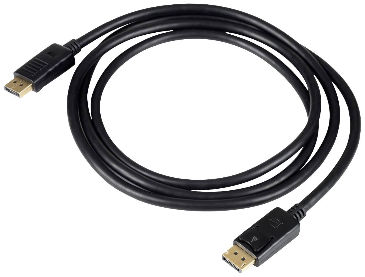 Černý kabel DisplayPort se dvěma konektory, který se používá k připojení monitoru k počítači.