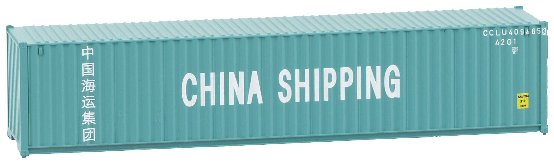 Modrý nákladní kontejner s nápisem 'China Shipping' na boku, symbol mezinárodního obchodu a přepravy.