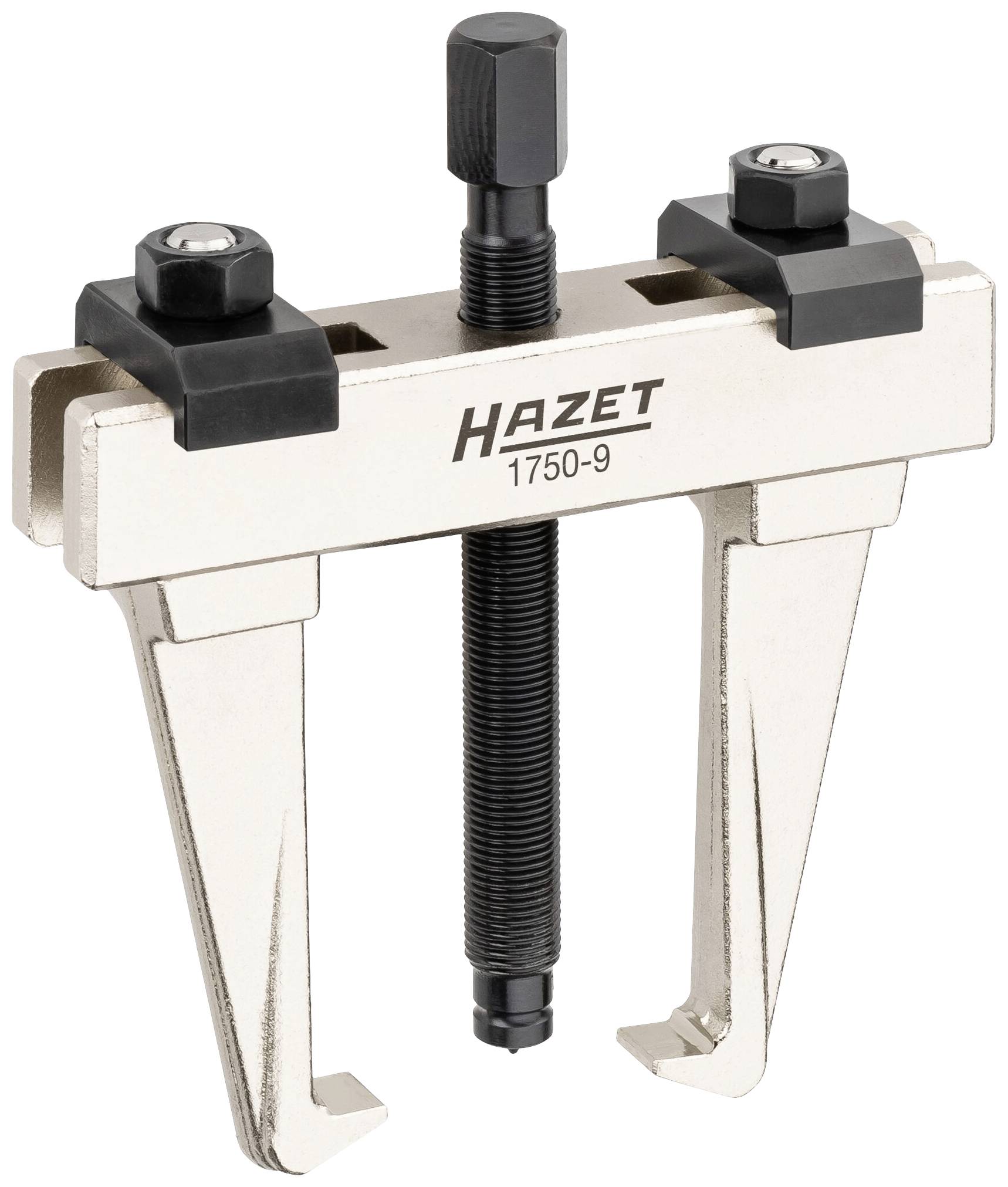 Dvouramenný stahovák s nastavitelným rozsahem a centrálním šroubovým mechanismem, viditelný firemní název 'Hazet'. Vhodný pro mechanické práce.